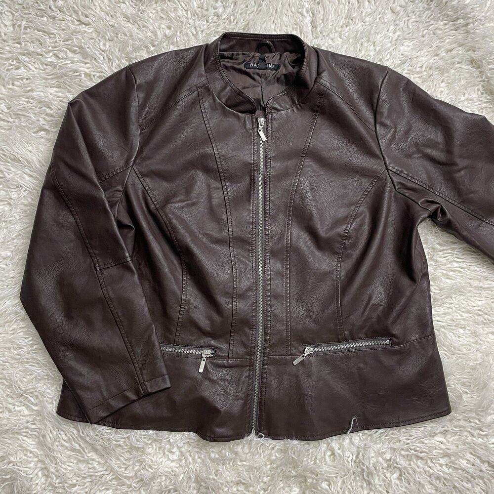 Baccini Faux Leather Jacket Wine Brown Size 2X